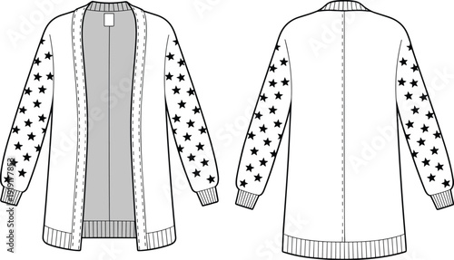 White cardigan with black stars on sleeves fashion