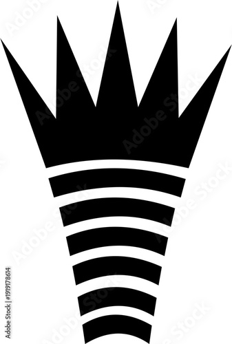 Stylized black silhouette of an abstract torch shape