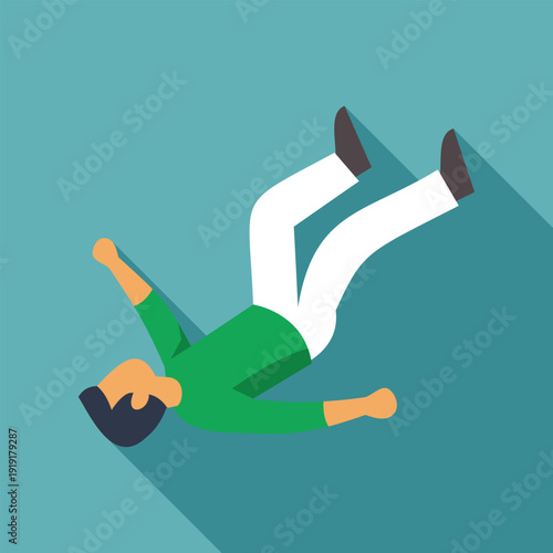 Illustration of a person falling over a turquoise background creating a long shadow