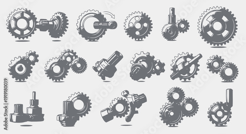 Collection of Mechanical Gears and Components.