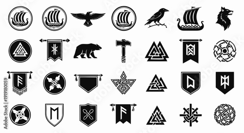 Collection of Medieval Heraldic Symbols and Emblems.