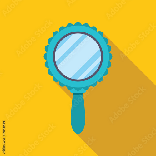 Hand mirror illustration showing grooming, vanity, and personal reflection on a yellow background