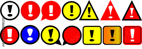 Exclamation marks Icon Set. Warning alert icon set. Modern colorful security and alert icon set. Danger or Alert Risk Warning Attention Icon Set