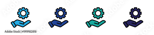 Hand Holding Gear Icon Set in Outline and Filled Style