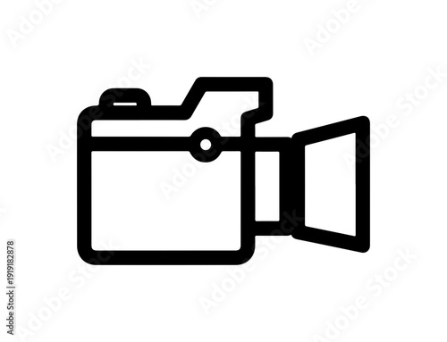 A black and white icon of a video camera