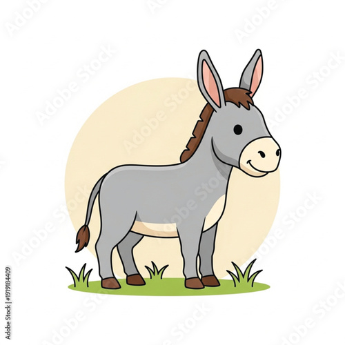 Flat vector donkey illustration with cute farm animal character for ranch branding and nature icons