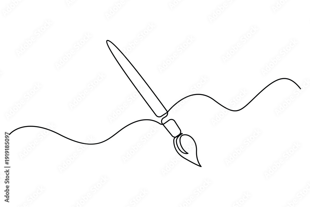 Obraz premium Continuous one line drawing of paint brush and palette creative art concept illustration 