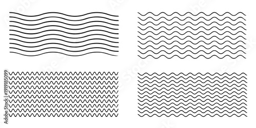 Waves line set. Wave ornament pattern. Set of wavy zigzag lines. Wave thin line background. Vector zigzag and wavy horizontal underline. Vector illustration