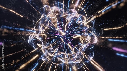 Abstract Light Trails and Dynamic Lines - This video shows an abstract display of dynamic lines and particles forming a complex and intricate structure.