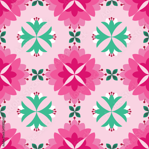 Ornate Magenta Floral Mandala Tile Seamless Pattern
