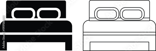 Black and white architectural drawing of two beds