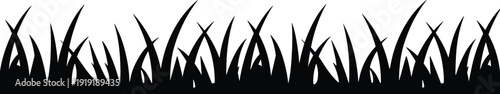 Tall black grass blades with sharp tips forming a dense field pattern against a white background