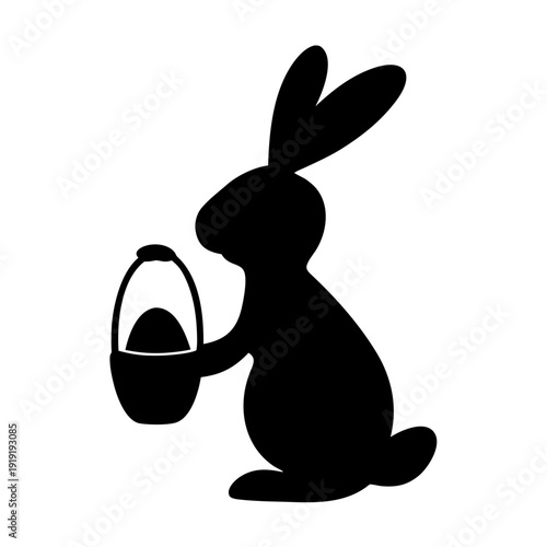 Easter bunny holding a decorated egg in a basket Vector