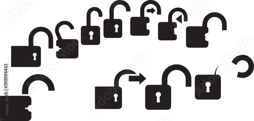 Unlocking Security Concept with Open and Closed Padlocks