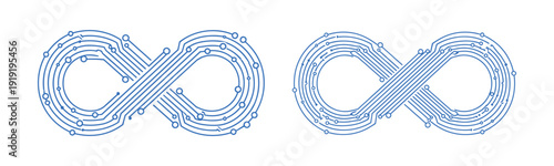Abstract infinite symbol circuit board trace vector design element set on transparent
