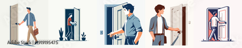 Vector of a man open the door