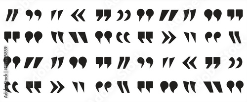 Quotes collection. Quotes icon vector set. Outlined quotes, quotation marks, inverted quotes, or quotation marks collection. Speech bubble icons. Black quote icons. EPS 10, Vector illustration.