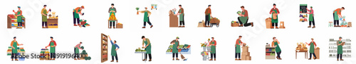 Shopkeepers and Farmers: A Collection of Male Characters Handling Fresh Produce and Retail Tasks