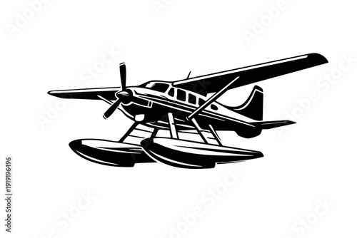 Solid black and white vector illustration of a seaplane