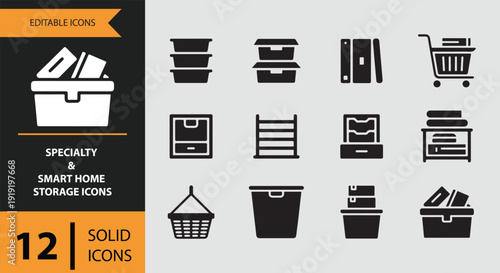 Specialty and smart home storage solid icons modern interior systems