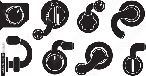 Black and white icons of various audio equipment symbols