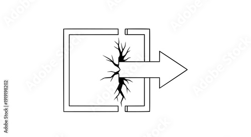 Concept graphic illustrating breakthrough achievement escaping confinement through a fractured barrier using a forward-pointing directional arrow symbolizing progress and overcoming obstacles
