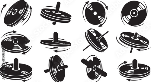 Black and white dumbbell weight plate illustrations set