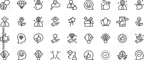 Positive thinking icon set. Vector