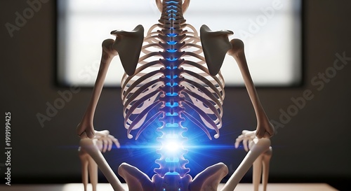 Human Skeleton Model Highlighting Lumbar Spine in Medical Illustration