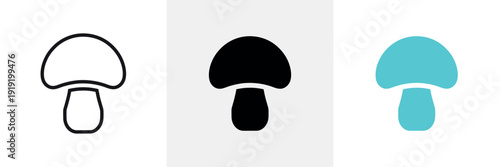 Mushroom in black outline solid black and teal fungi