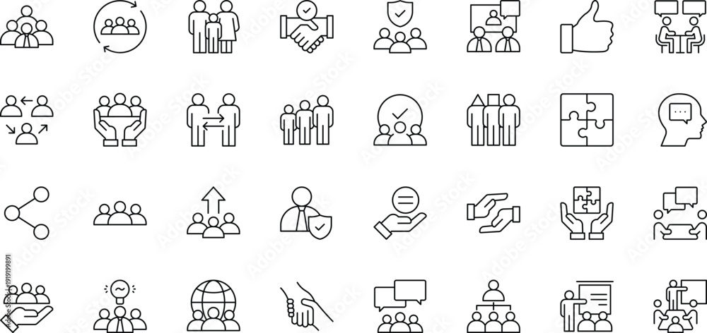 Fotografie Society cooperation icon set
