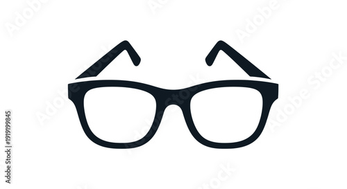 A minimalist illustration of a pair of black eyeglasses on white