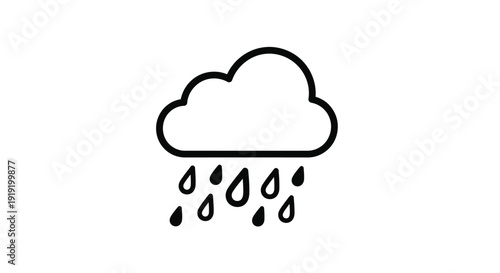 Simple black and white line drawing of a cloud with falling raindrops