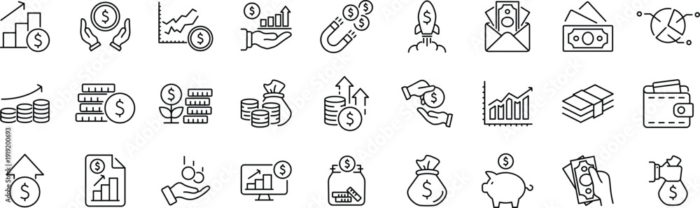 Εκτύπωση καμβά Financial profit set of web icons in line style