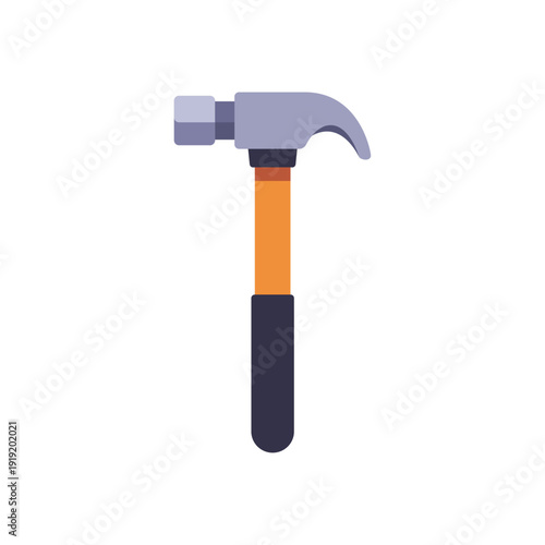gray and orange hammer, car garage workshop tool, colorful vector flat style illustration
