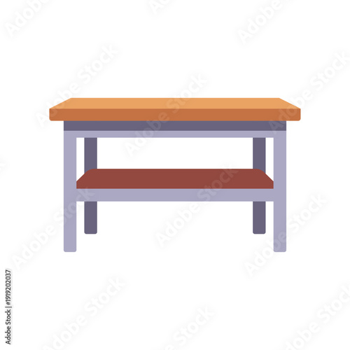 wood workbench, car garage workspace table, colorful vector flat style illustration
