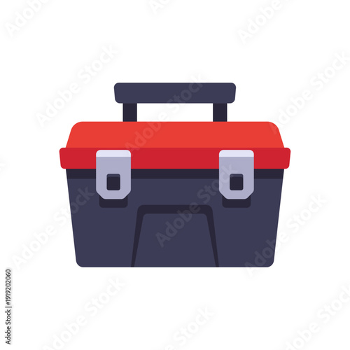 red toolbox, car garage storage case, colorful vector flat style illustration
