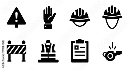 Safety icons set: construction and workplace safety symbols