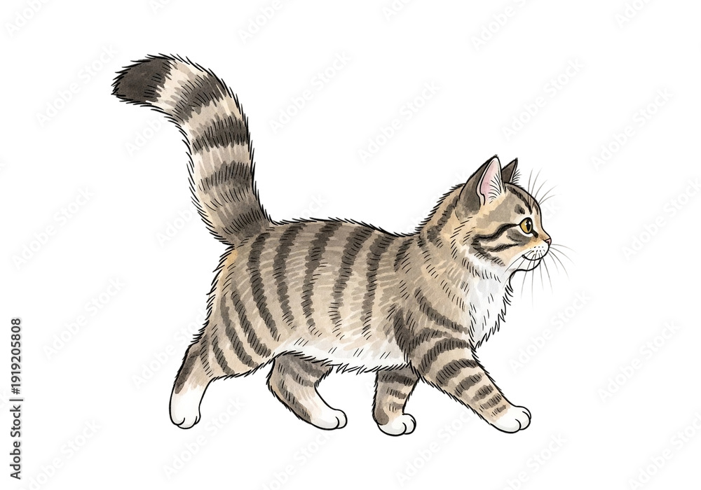 Fototapeta premium Walking Tabby Cat Illustration