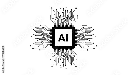 AI Microchip Vector Illustration with Neural Circuit Design for Machine Learning Systems