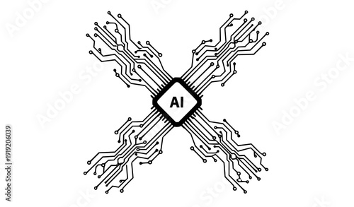 Abstract AI Microchip Neural Circuitry Vector for Machine Learning and Intelligent Technology