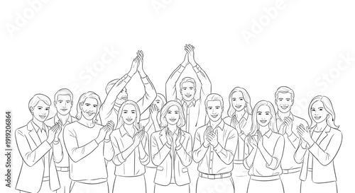 Diverse group applauding in linear style - teamwork and celebration concept