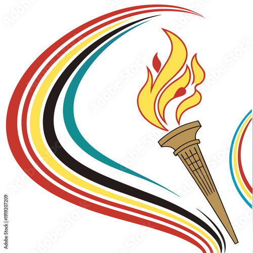 A colorful illustration of a torch with flames and swirling lines Vector