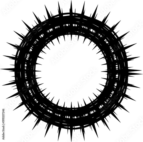 Black thorns form a distinctive sharp crown encircling a blank space in this monochrome vector
