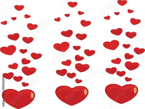 Red hearts love symbol collection romantic valentine flat vector illustration isolated set