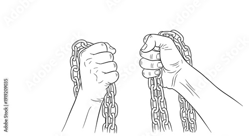 Line art of hands breaking free from chains in powerful freedom concept