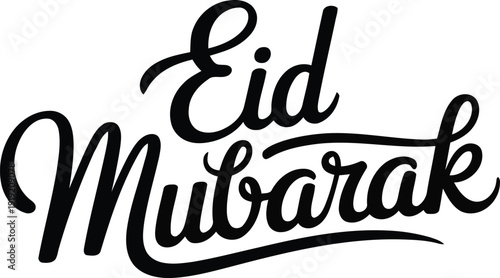 Stylish Eid Mubarak message presented in graceful black script with a decorative underline flourish
