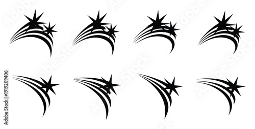 Tattoo Style Starburst Swirl Vector Illustrations Set