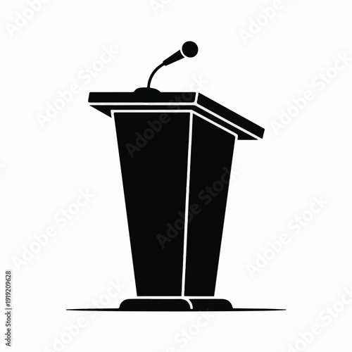 A minimalist vector illustration of a podium with a microphone at a public speaking event