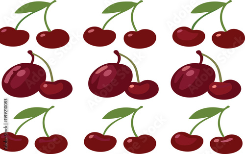 Red cherry fruits collection fresh organic food flat vector illustration isolated set